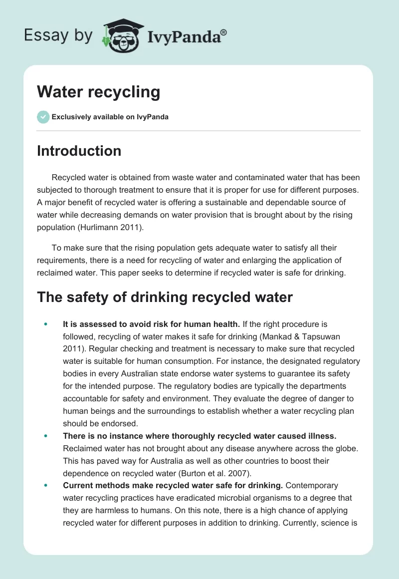 Water Recycling. Page 1