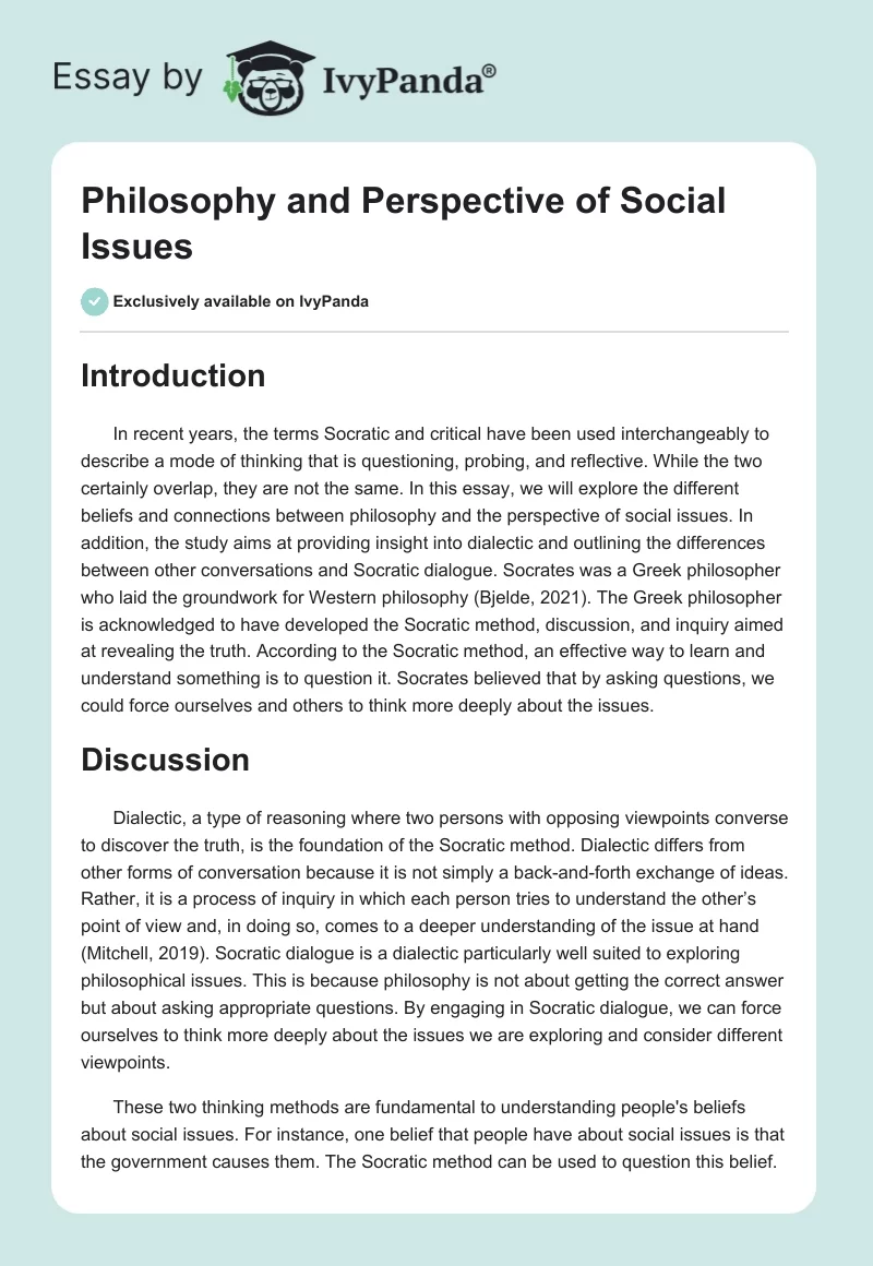 Philosophy and Perspective of Social Issues. Page 1
