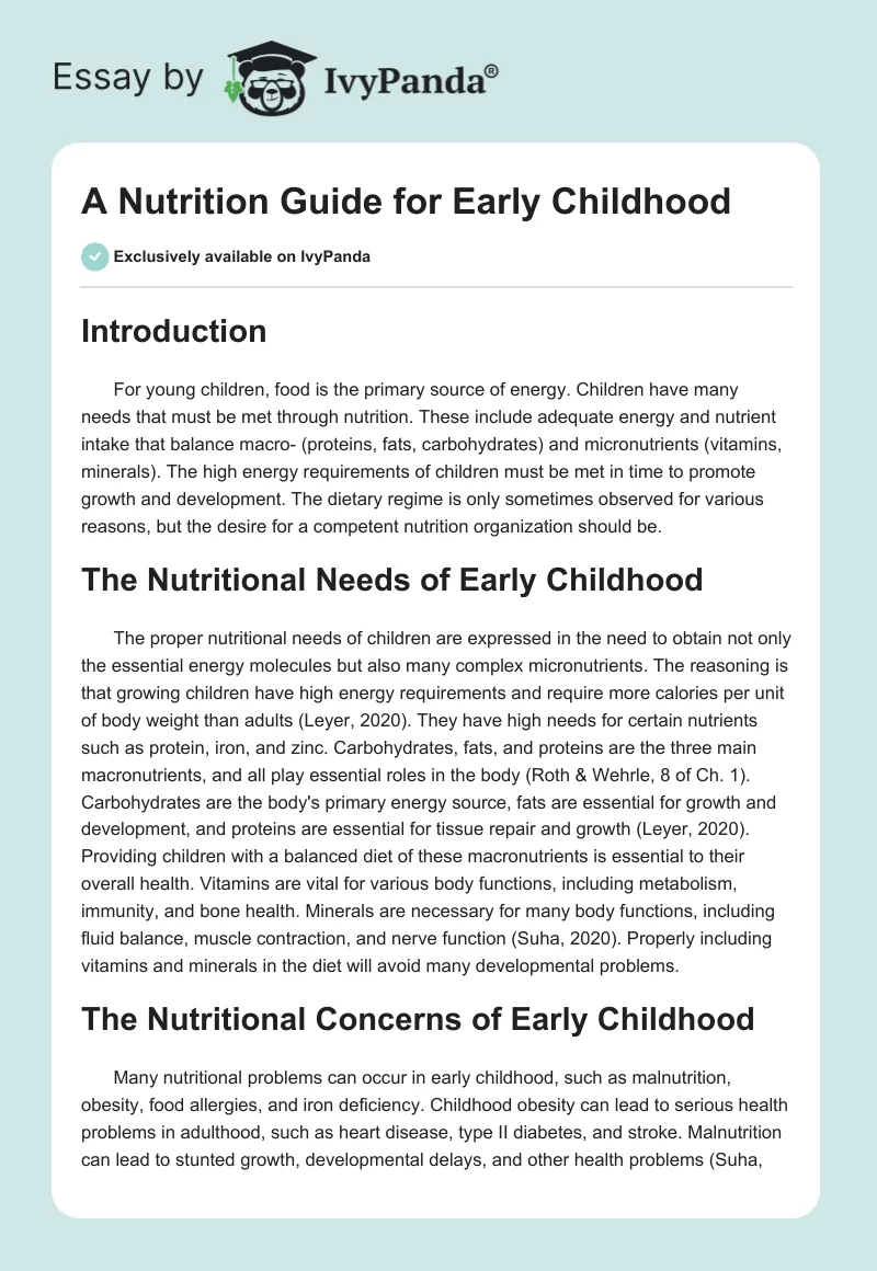 A Nutrition Guide for Early Childhood. Page 1