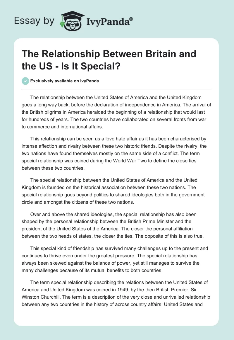 The Relationship Between Britain and the US - Is It Special?. Page 1