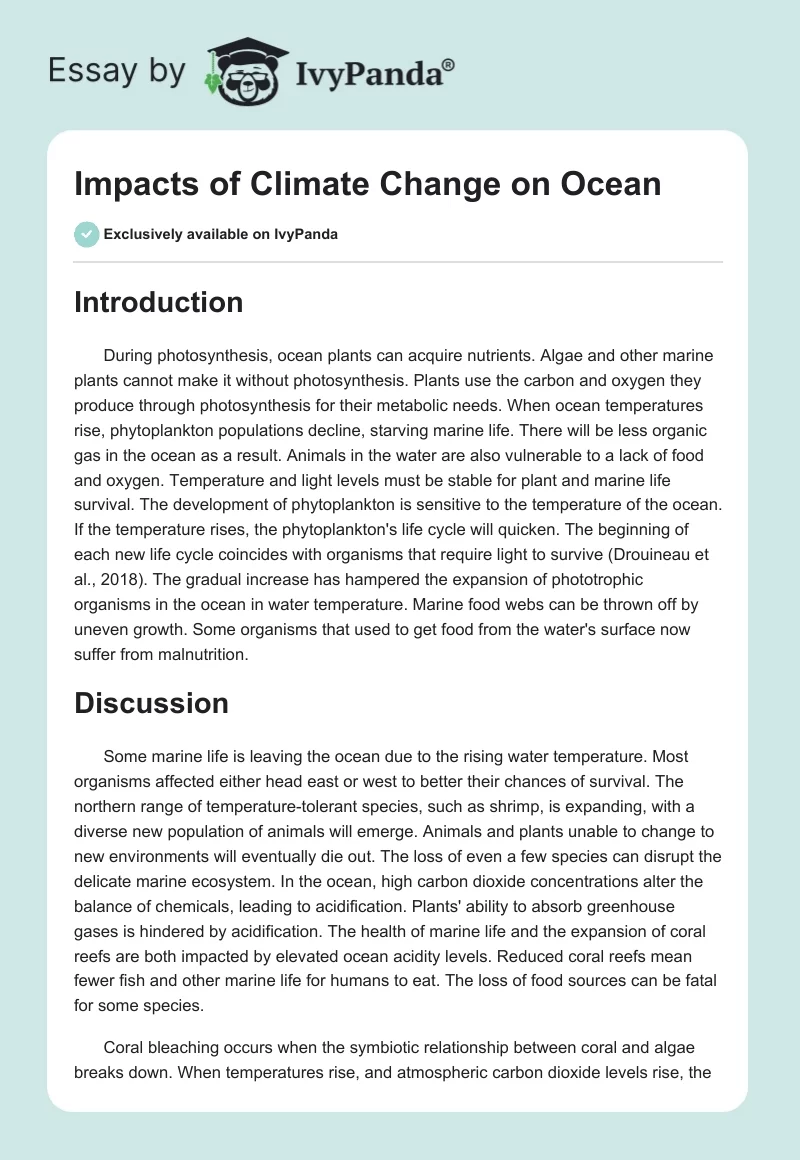 Impacts of Climate Change on Ocean. Page 1
