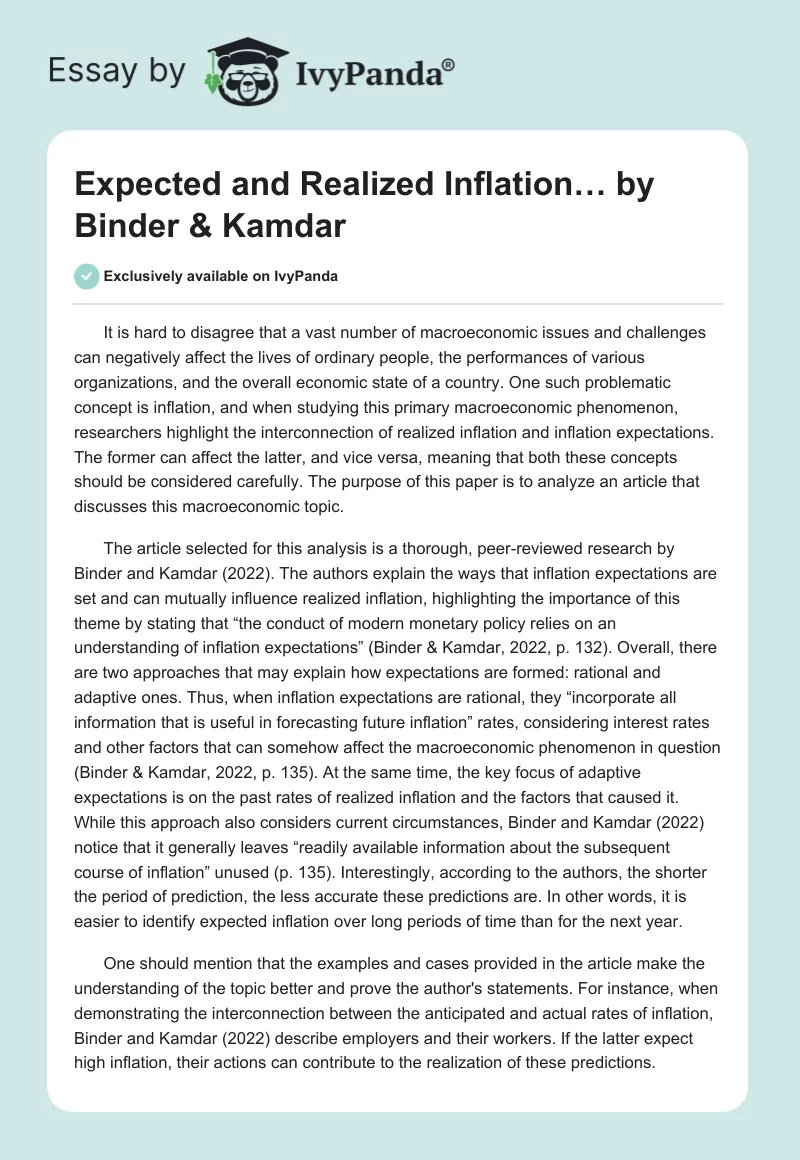"Expected and Realized Inflation…" by Binder & Kamdar. Page 1