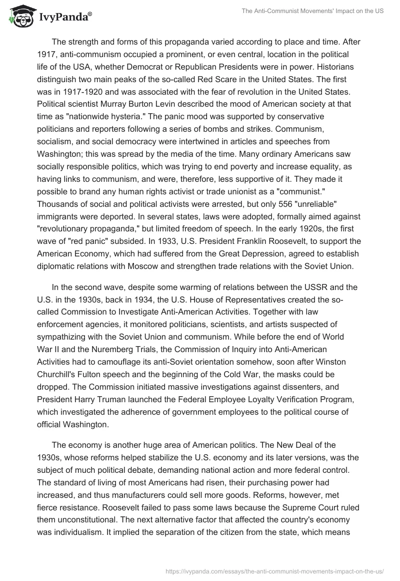 The Anti-Communist Movements' Impact on the US. Page 2