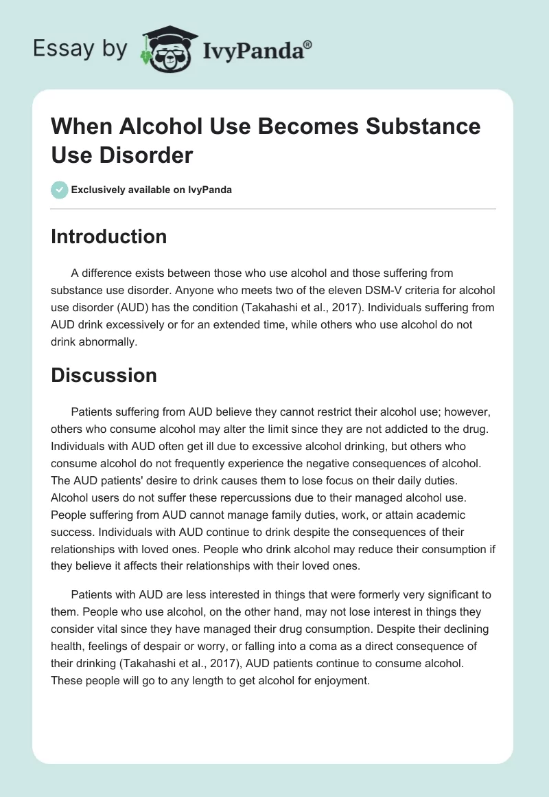 When Alcohol Use Becomes Substance Use Disorder. Page 1
