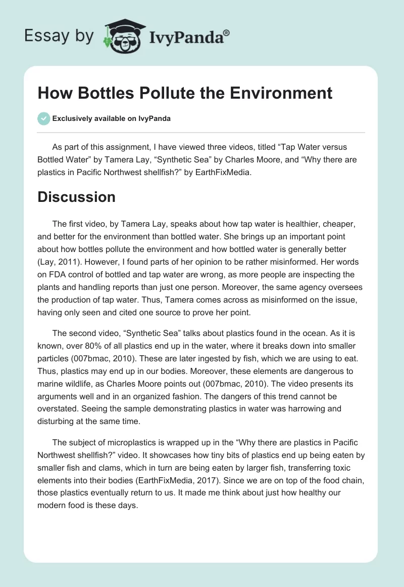 How Bottles Pollute the Environment. Page 1
