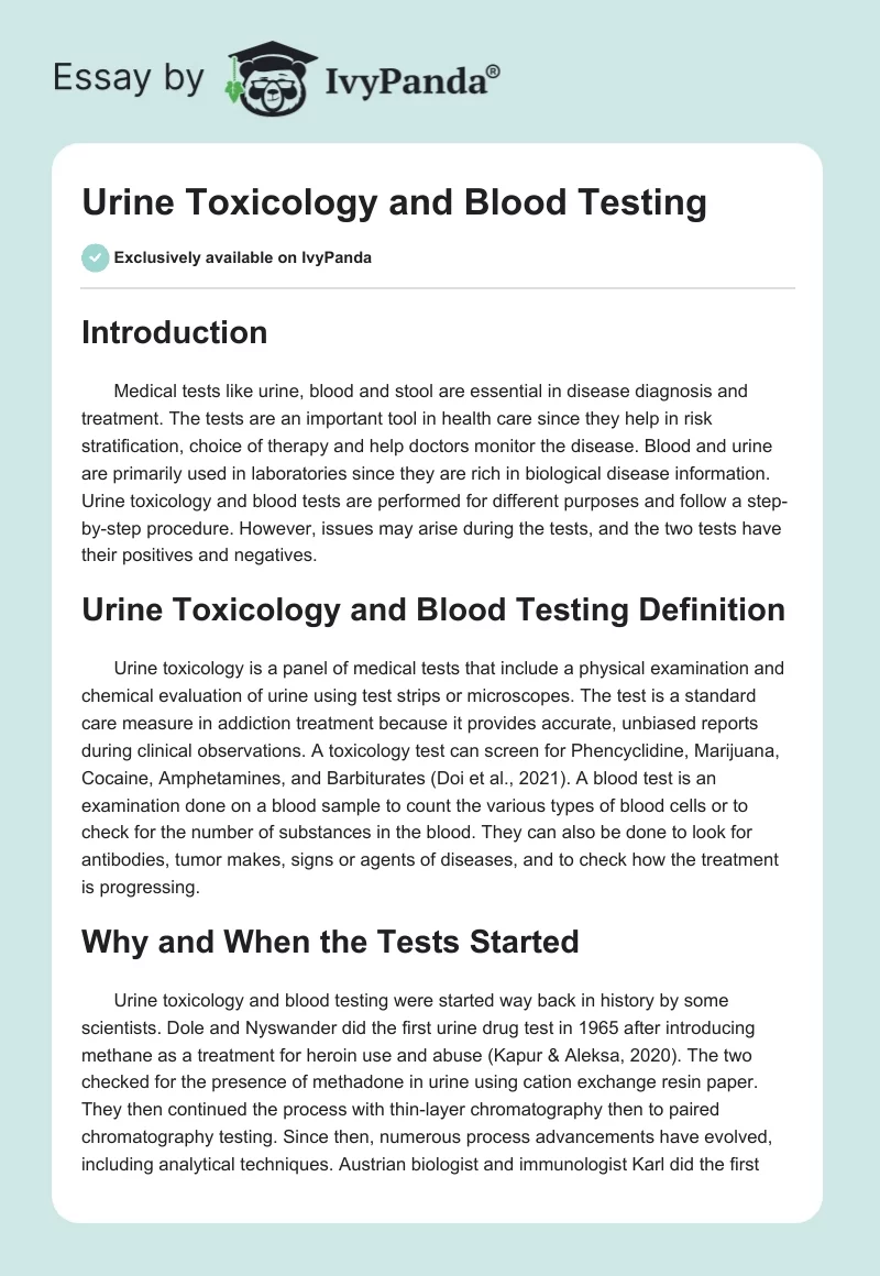 Urine Toxicology and Blood Testing. Page 1