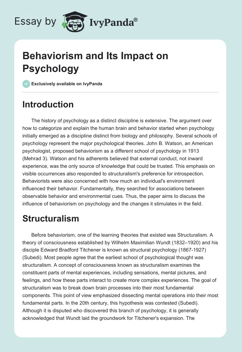 Behaviorism and Its Impact on Psychology. Page 1