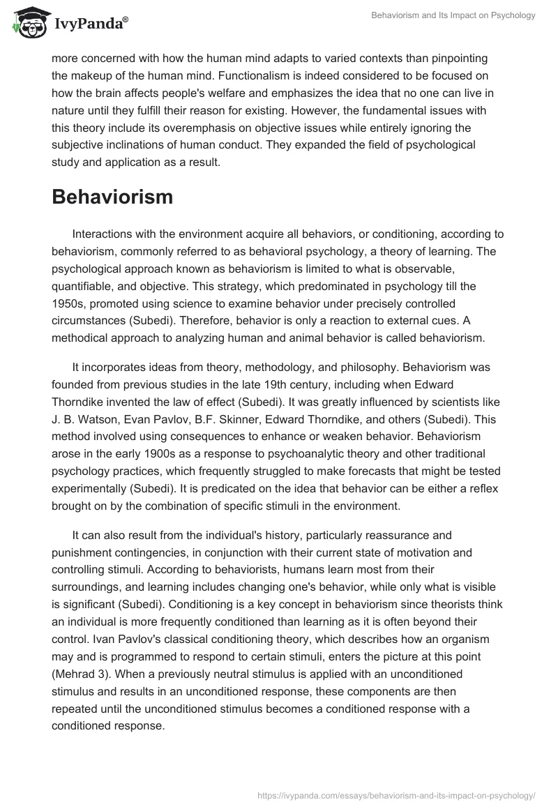 Behaviorism and Its Impact on Psychology. Page 3