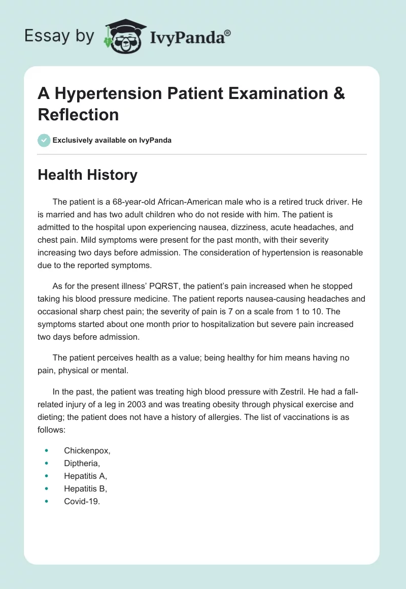 A Hypertension Patient Examination & Reflection. Page 1