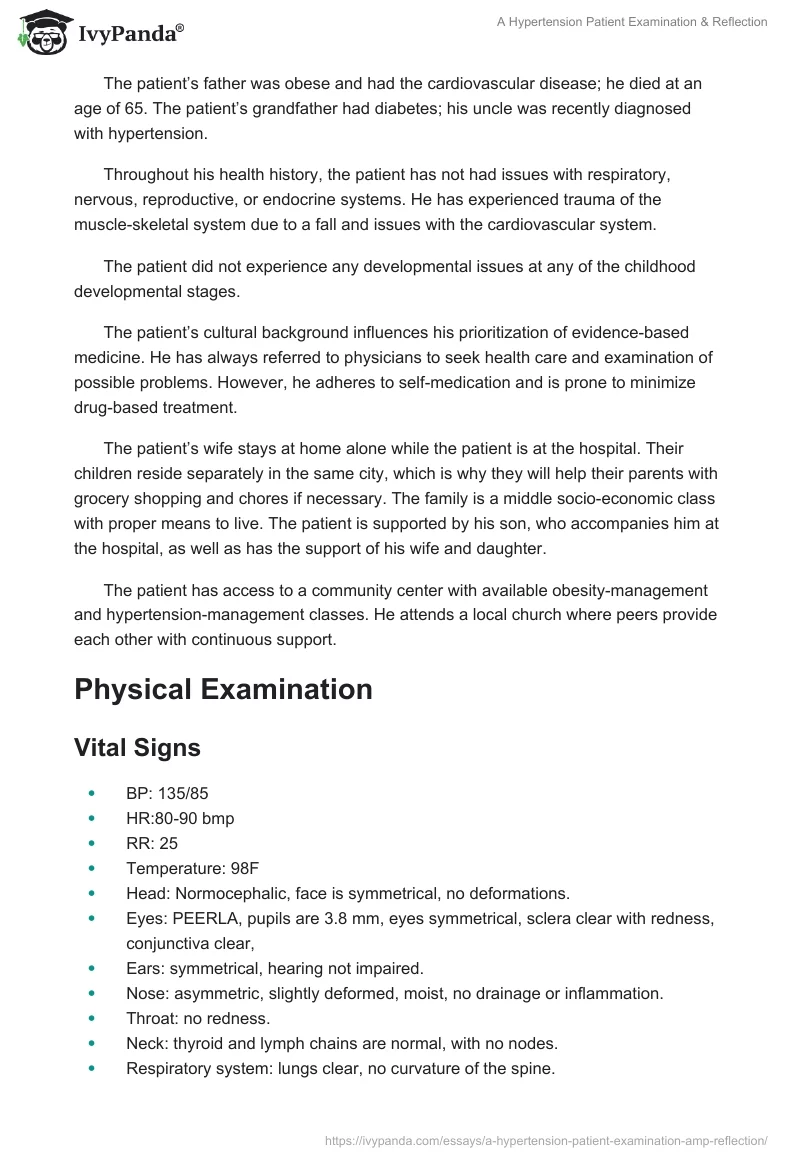 A Hypertension Patient Examination & Reflection. Page 2