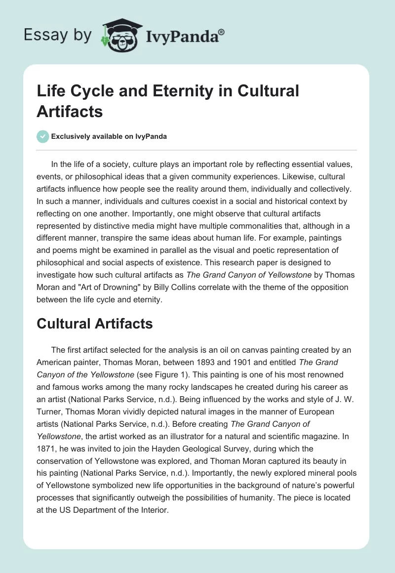 Life Cycle and Eternity in Cultural Artifacts - 3556 Words | Research ...