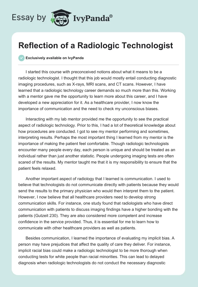 Reflection of a Radiologic Technologist. Page 1