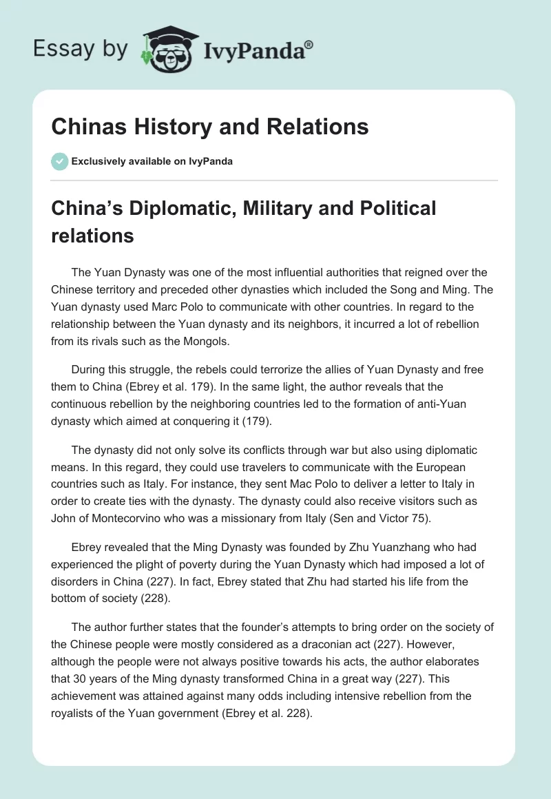 Chinas History and Relations. Page 1