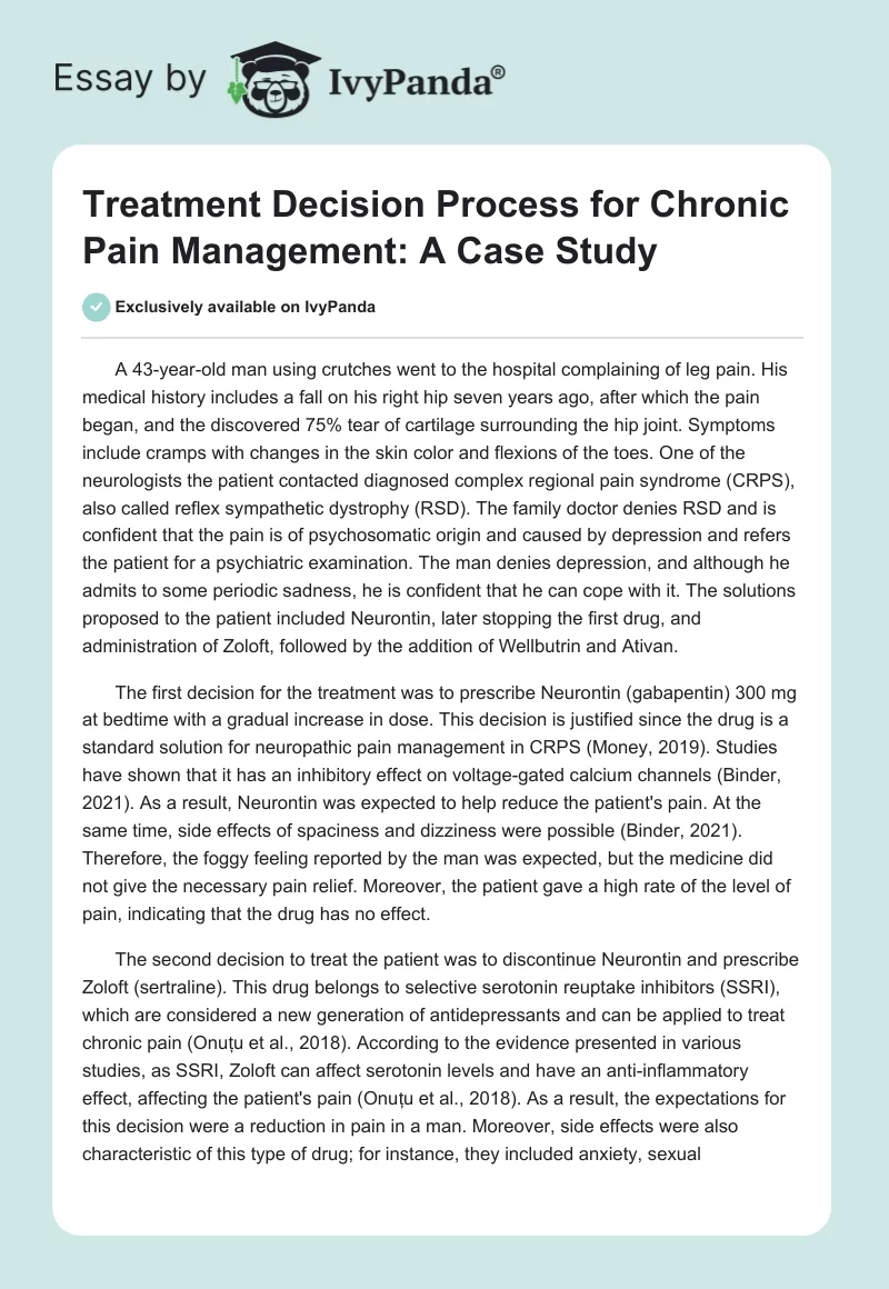 Treatment Decision Process for Chronic Pain Management: A Case Study. Page 1