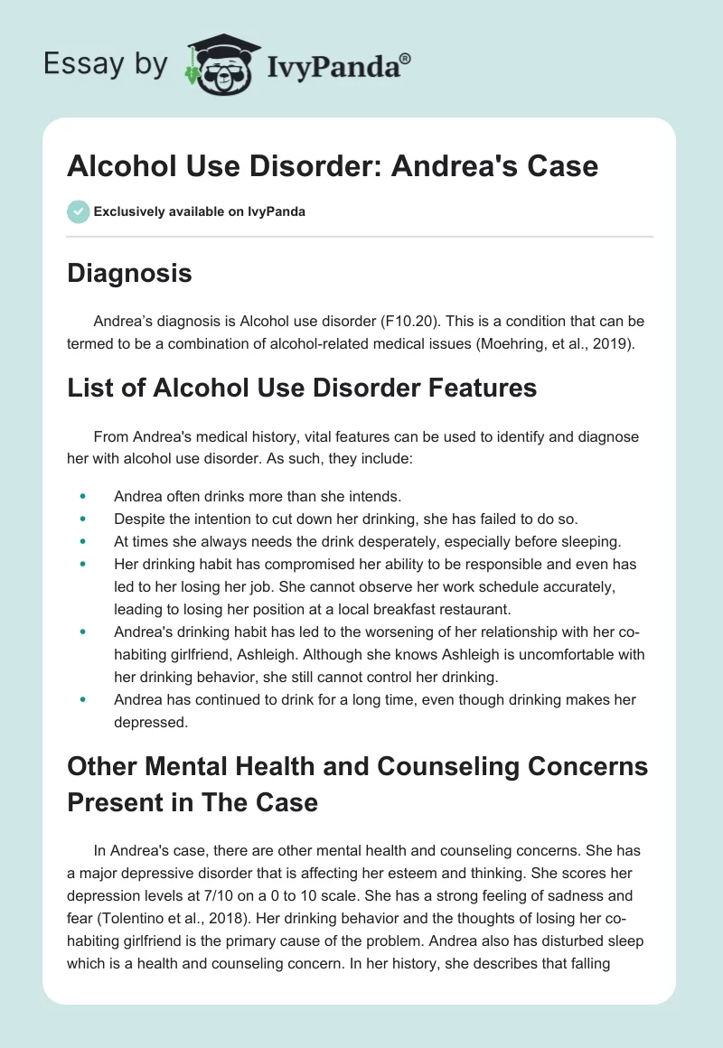 Alcohol Use Disorder: Andrea's Case. Page 1