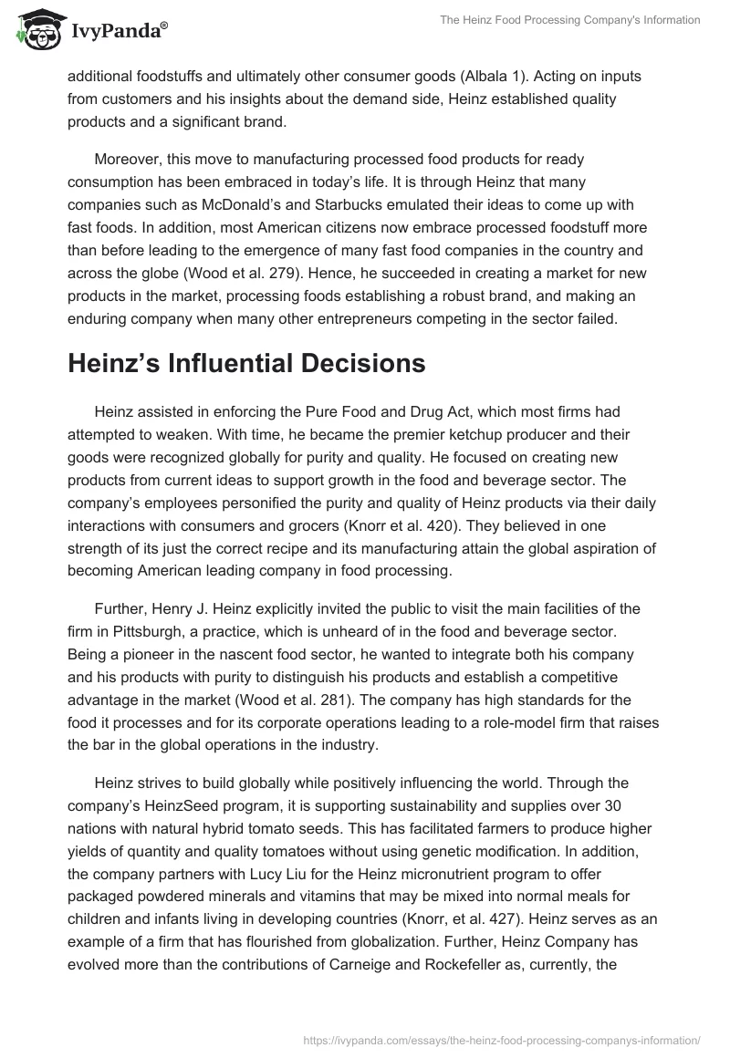 The Heinz Food Processing Company's Information. Page 2