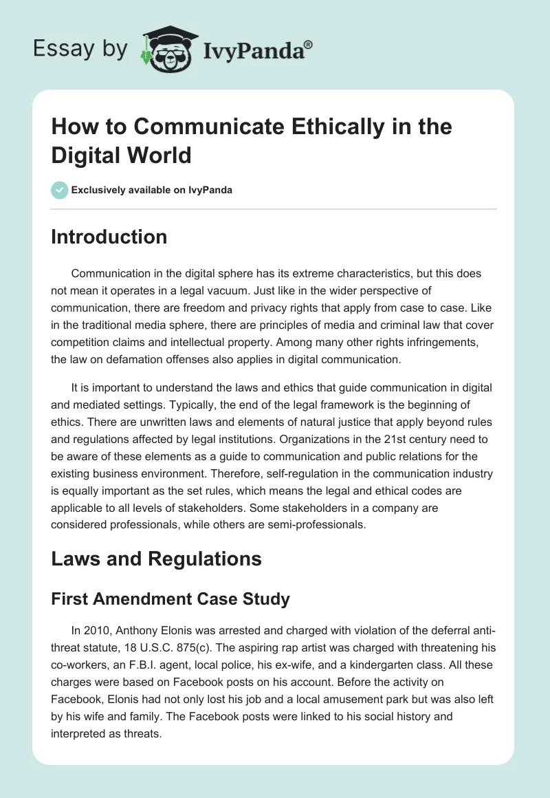 How to Communicate Ethically in the Digital World. Page 1