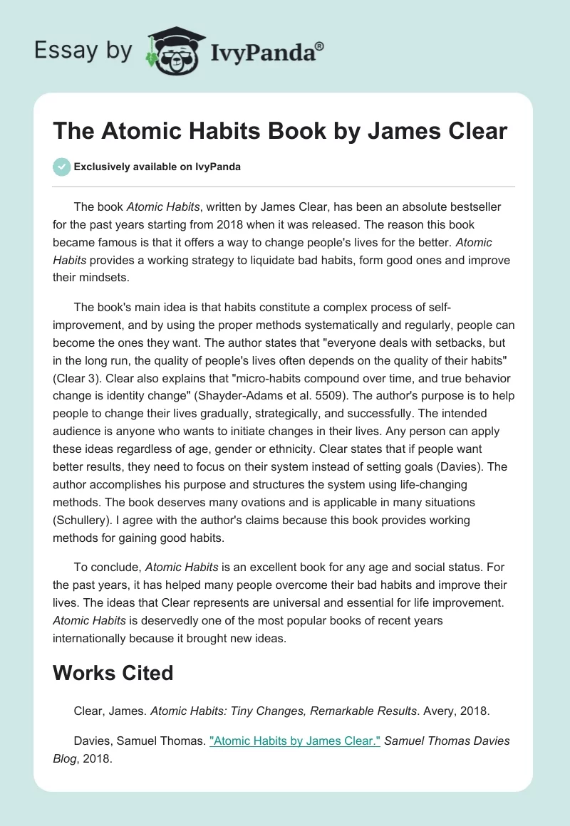 The "Atomic Habits" Book by James Clear. Page 1