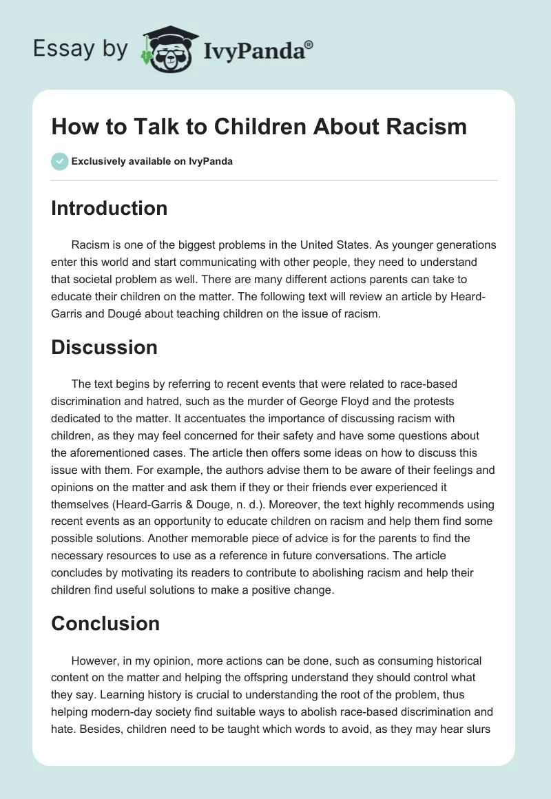 How to Talk to Children About Racism. Page 1