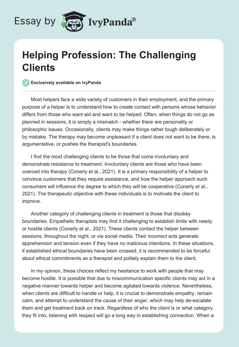 Helping Profession: The Challenging Clients. Page 1