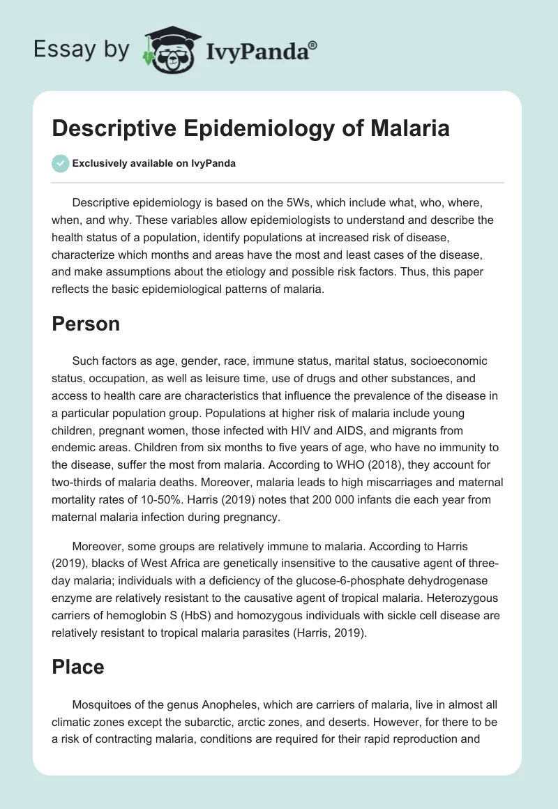 Descriptive Epidemiology of Malaria. Page 1