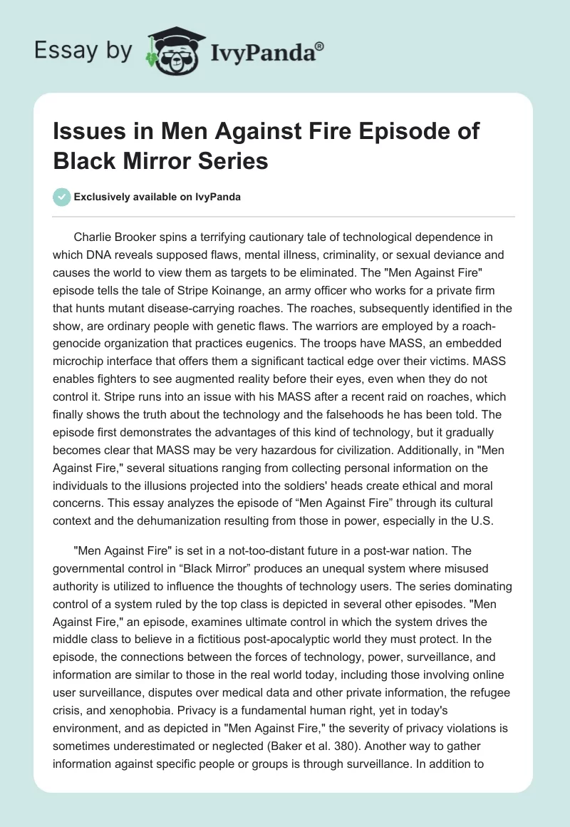 Issues in Men Against Fire Episode of Black Mirror Series. Page 1