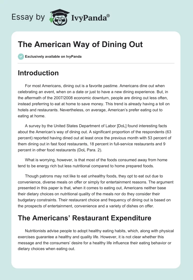 The American Way of Dining Out. Page 1