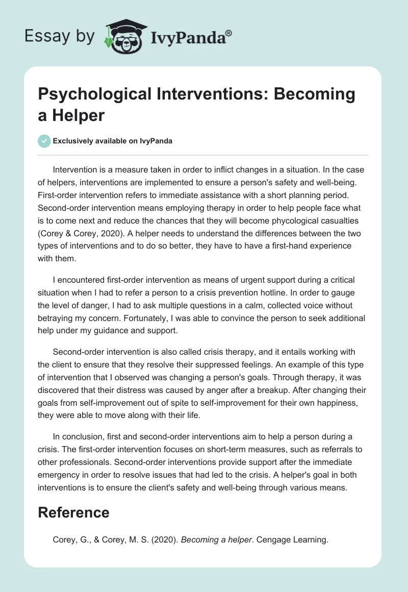 Psychological Interventions: Becoming a Helper. Page 1