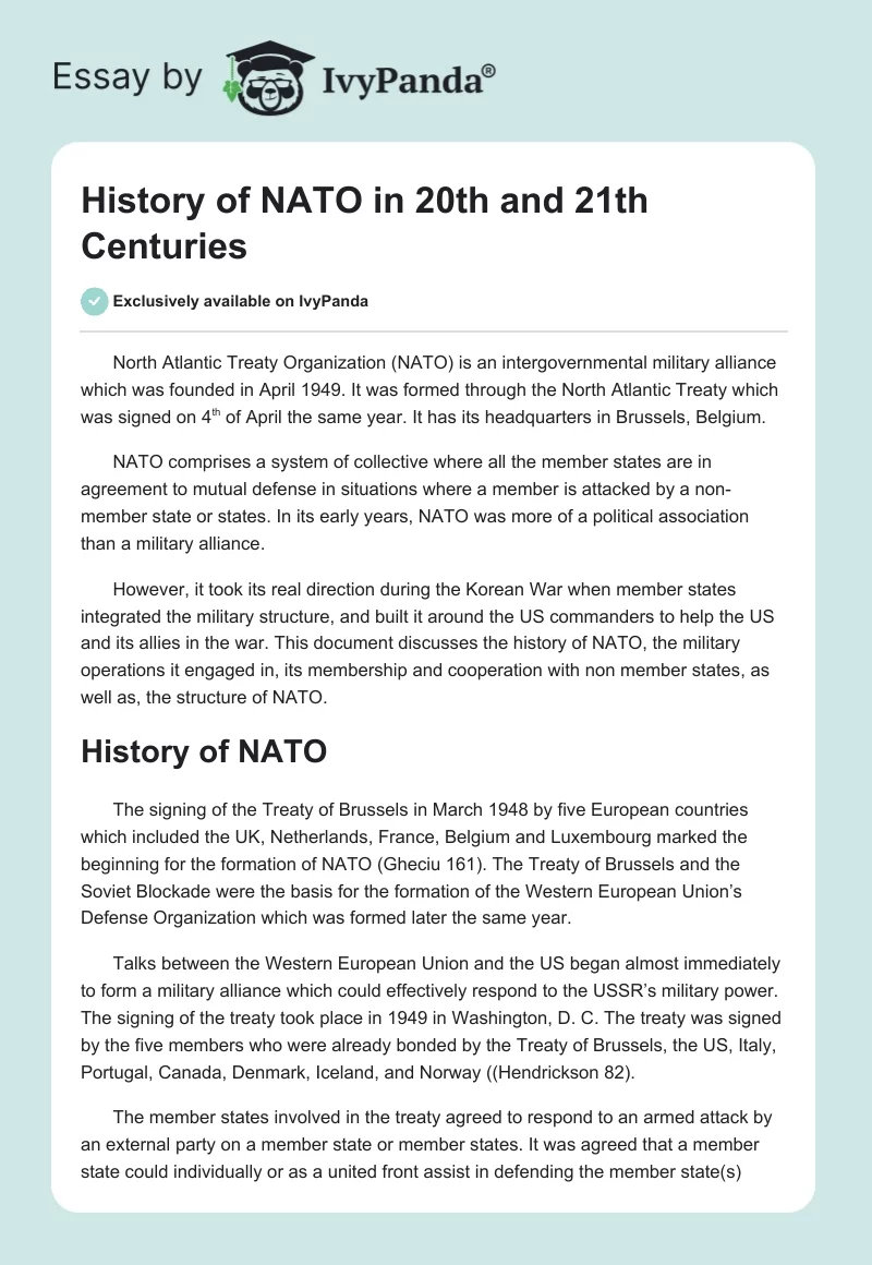 History of NATO in 20th and 21th Centuries. Page 1