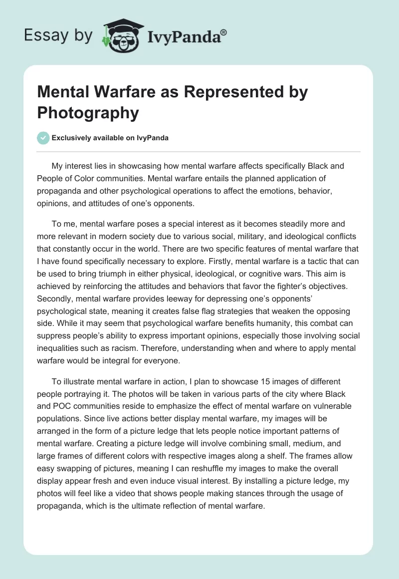 Mental Warfare as Represented by Photography. Page 1