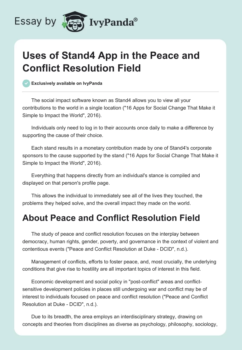 Uses of Stand4 App in the Peace and Conflict Resolution Field. Page 1
