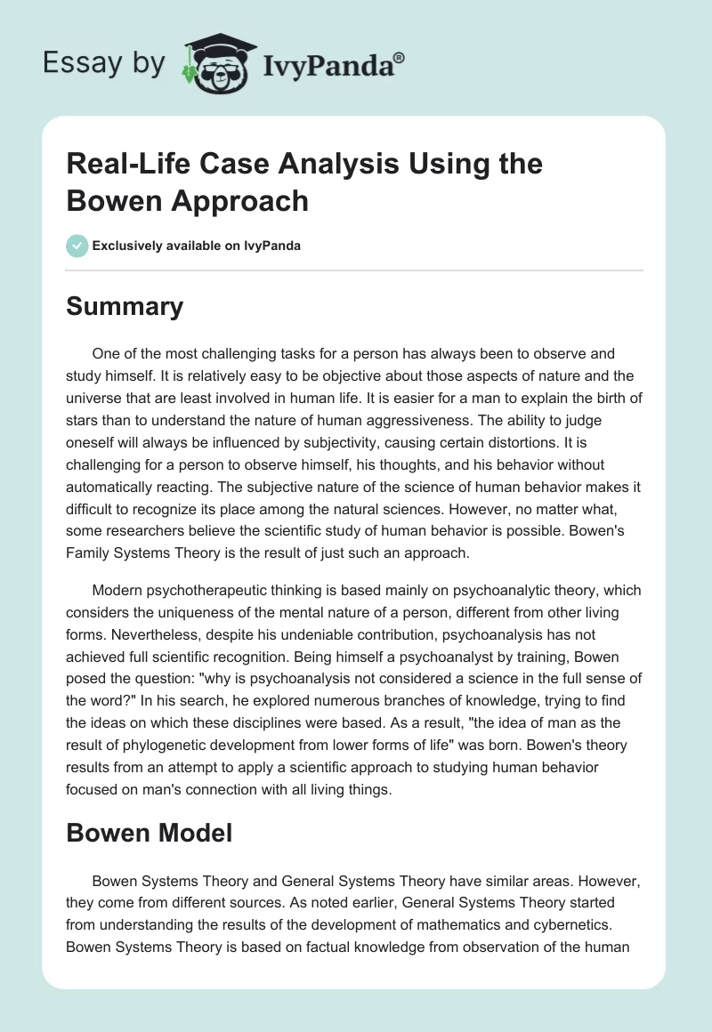 Real-Life Case Analysis Using the Bowen Approach. Page 1