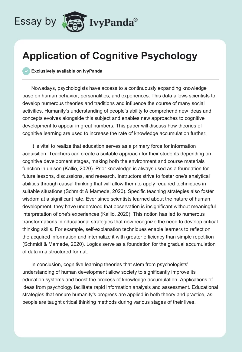 Application of Cognitive Psychology. Page 1