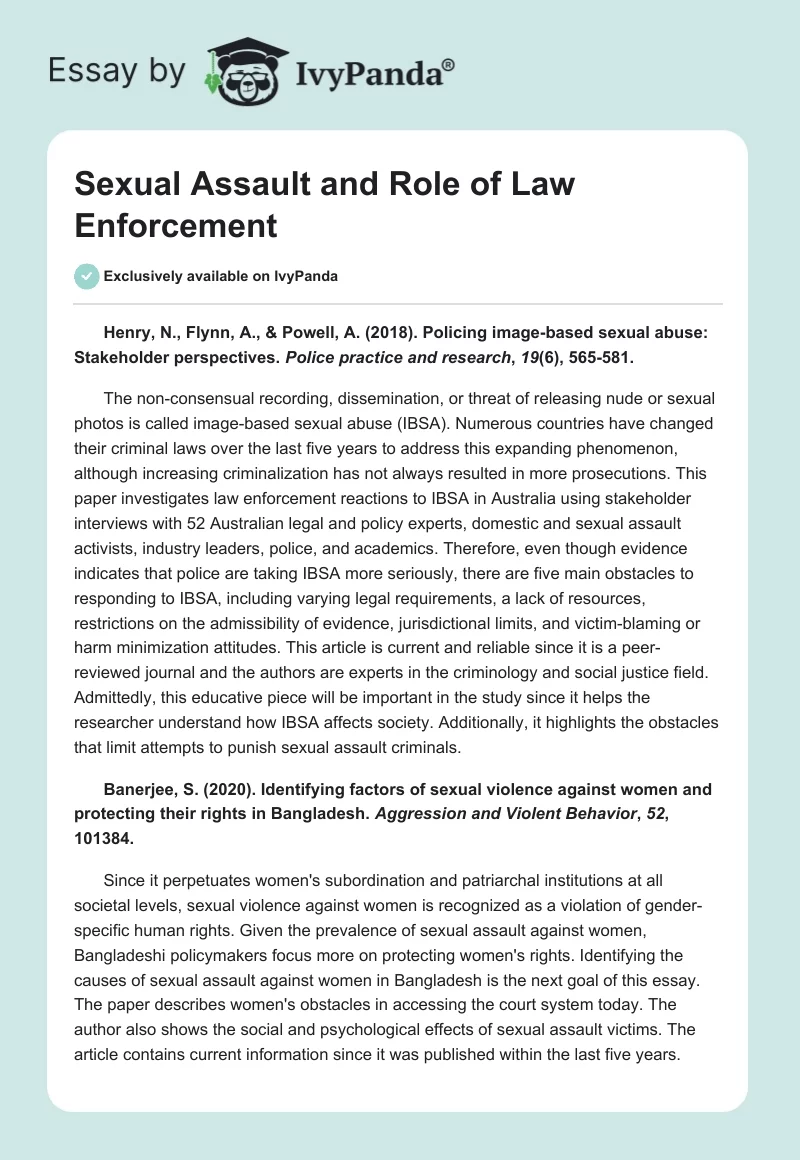 Sexual Assault and Role of Law Enforcement. Page 1