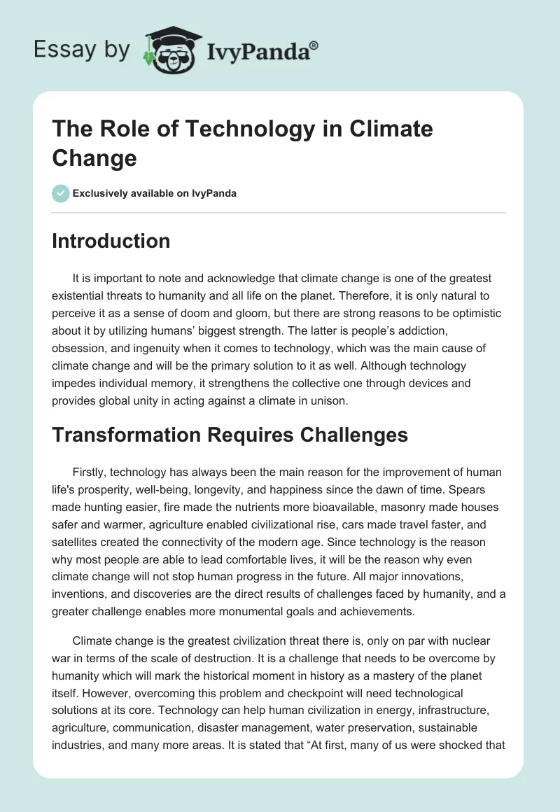 The Role of Technology in Climate Change. Page 1
