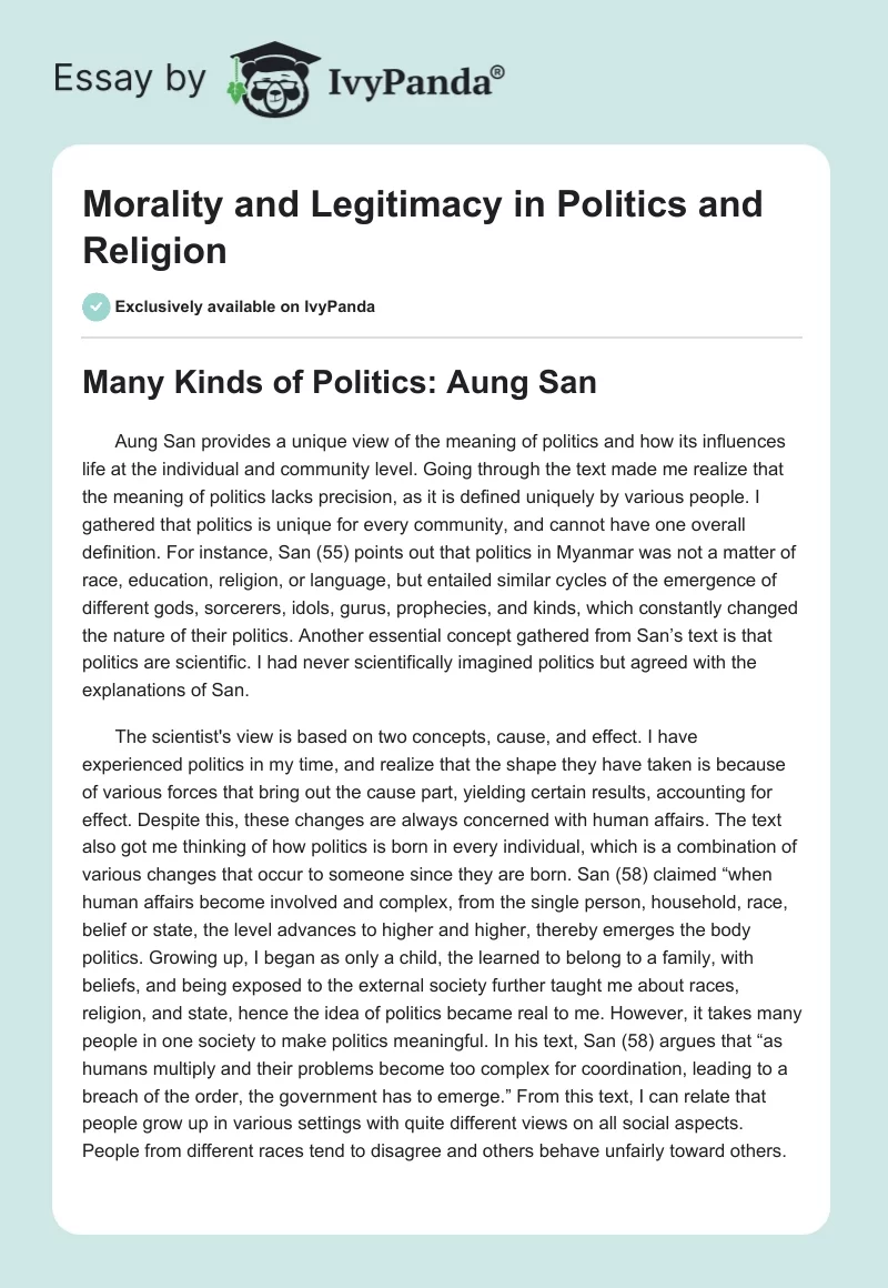 Morality and Legitimacy in Politics and Religion. Page 1