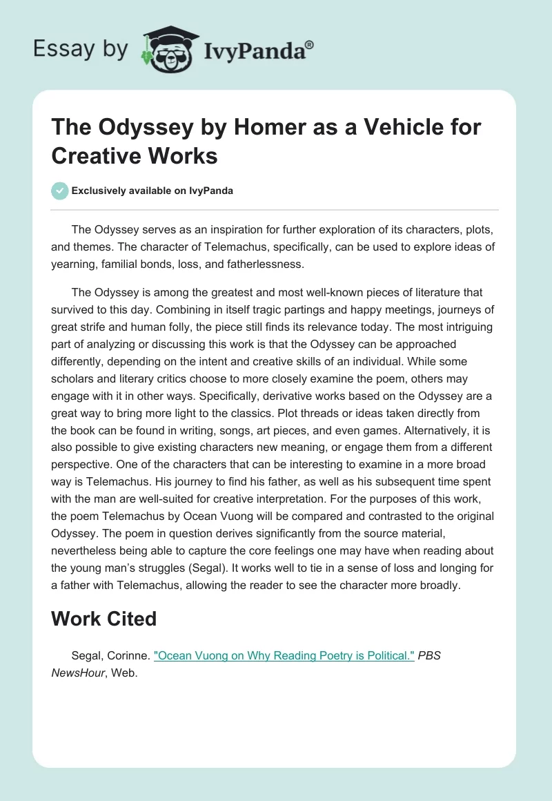 "The Odyssey" by Homer as a Vehicle for Creative Works. Page 1