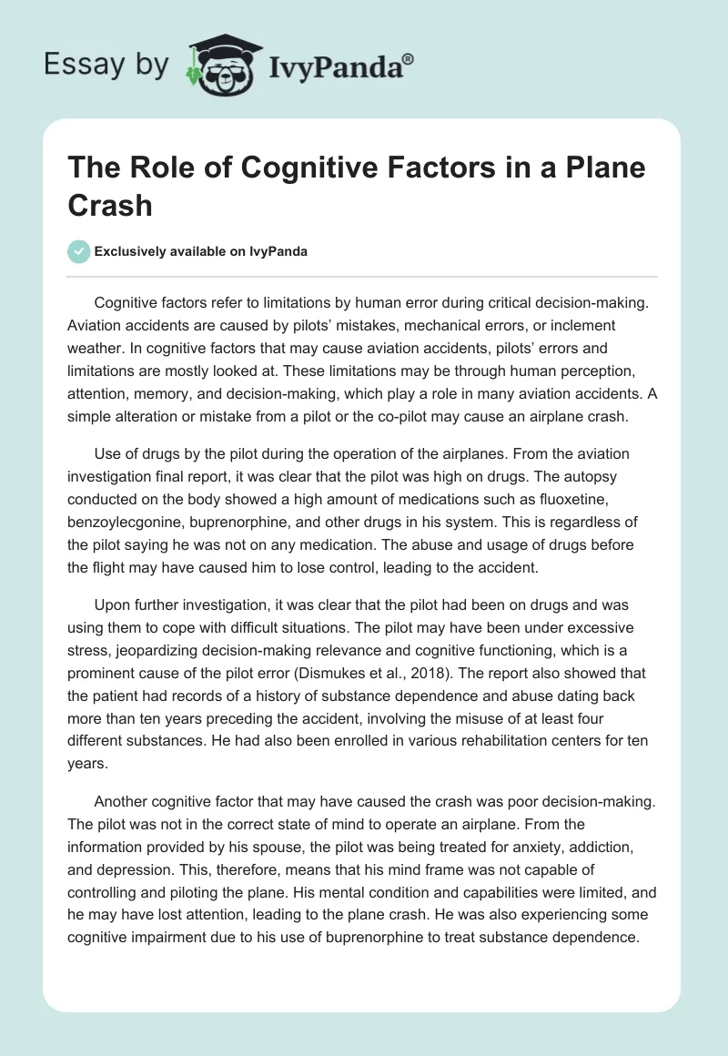 The Role of Cognitive Factors in a Plane Crash. Page 1