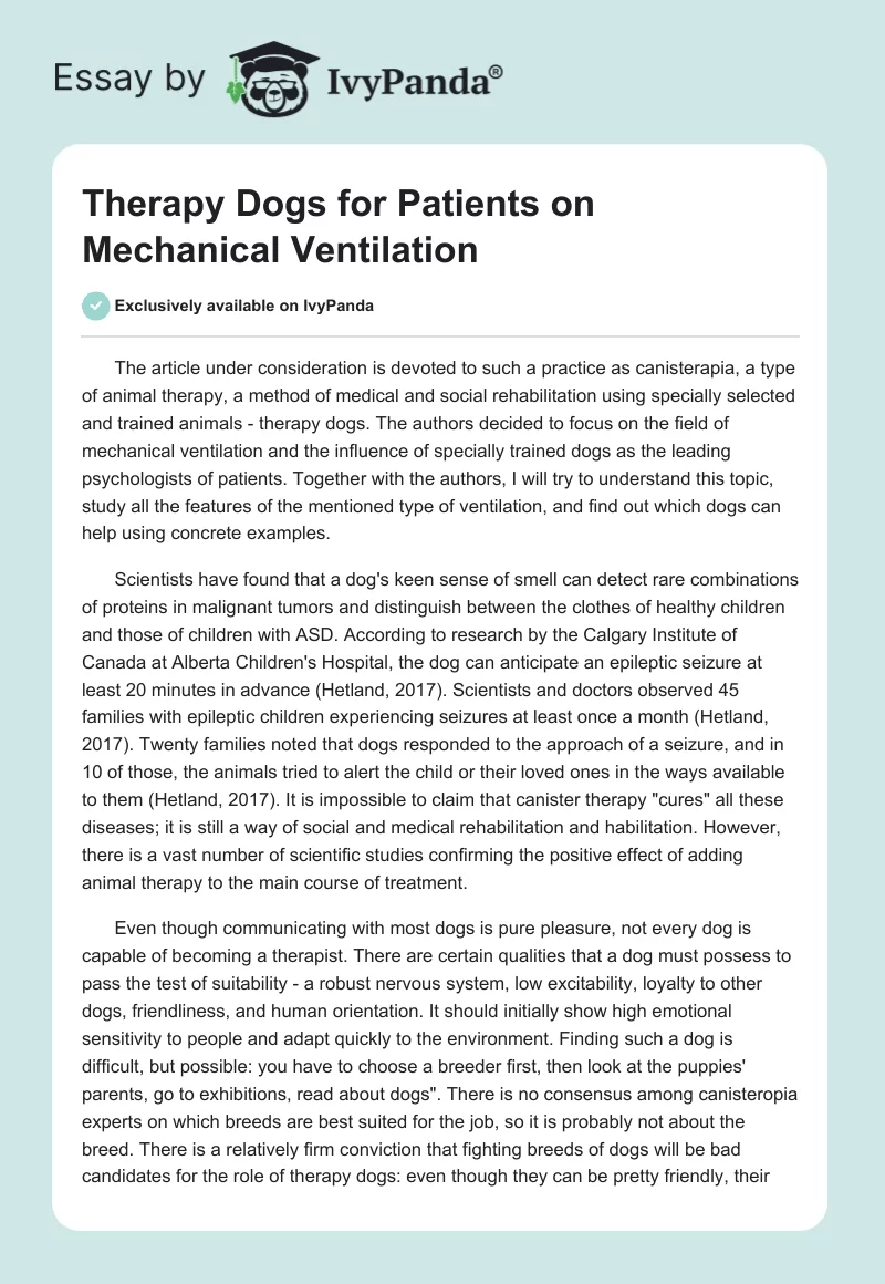 Therapy Dogs for Patients on Mechanical Ventilation. Page 1