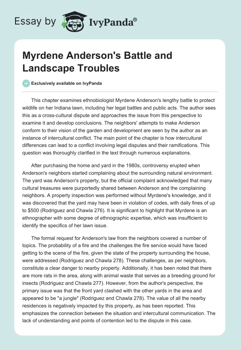 Myrdene Anderson's Battle and Landscape Troubles. Page 1