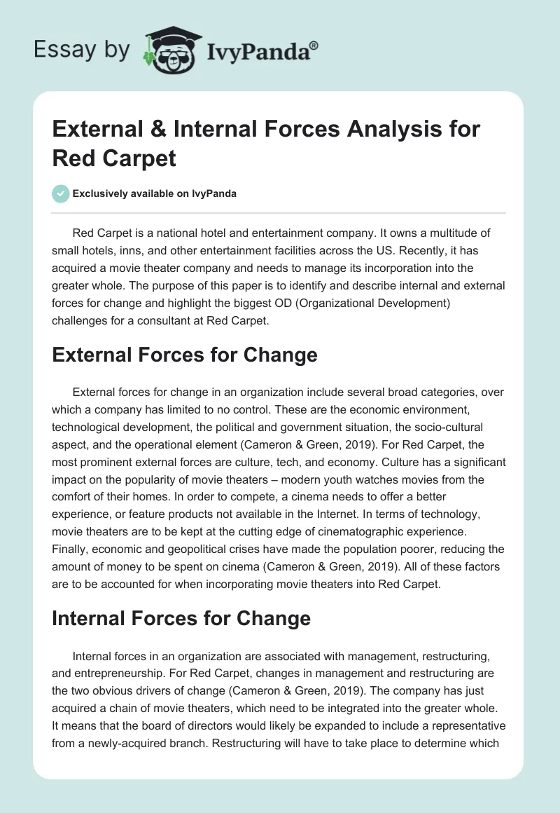 External & Internal Forces Analysis for Red Carpet. Page 1