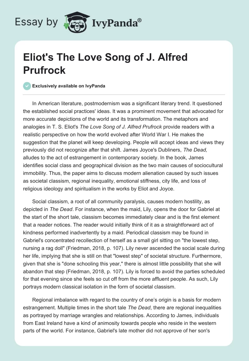 Eliot's The Love Song of J. Alfred Prufrock. Page 1