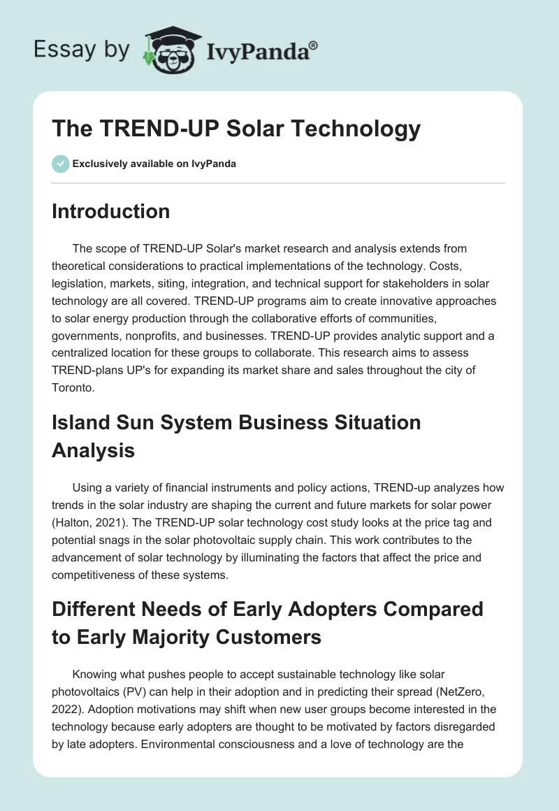 The TREND-UP Solar Technology. Page 1