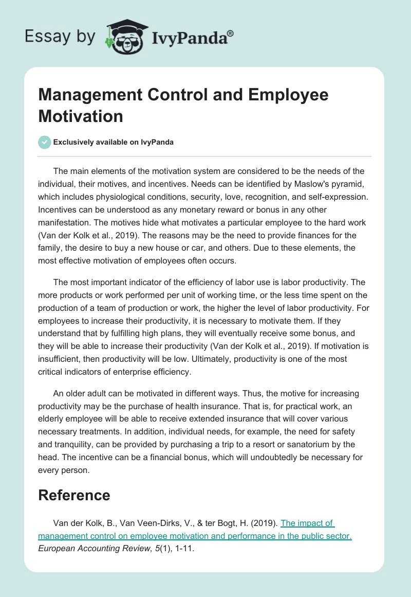 Management Control and Employee Motivation. Page 1