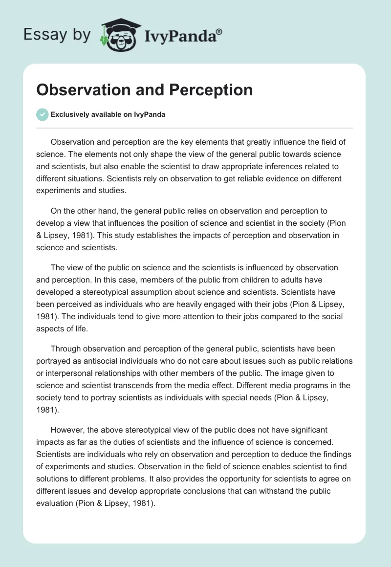 Observation and Perception. Page 1