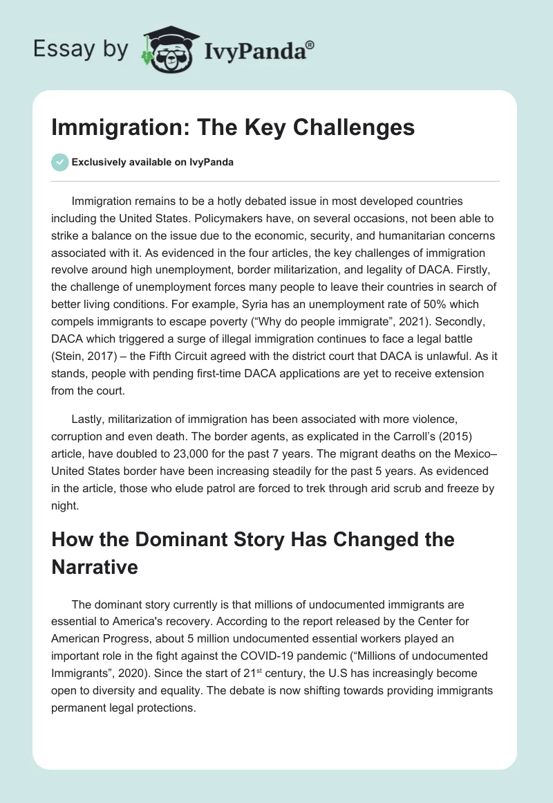 Immigration: The Key Challenges. Page 1