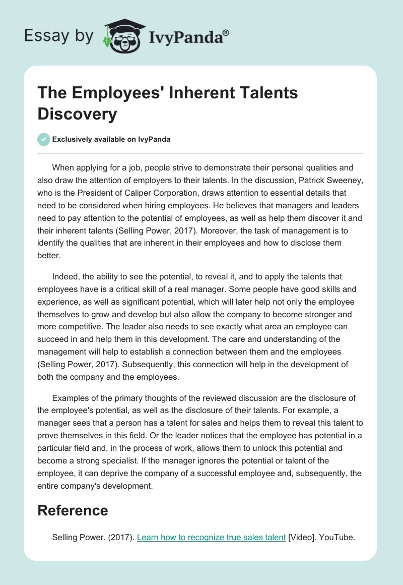 The Employees' Inherent Talents Discovery. Page 1