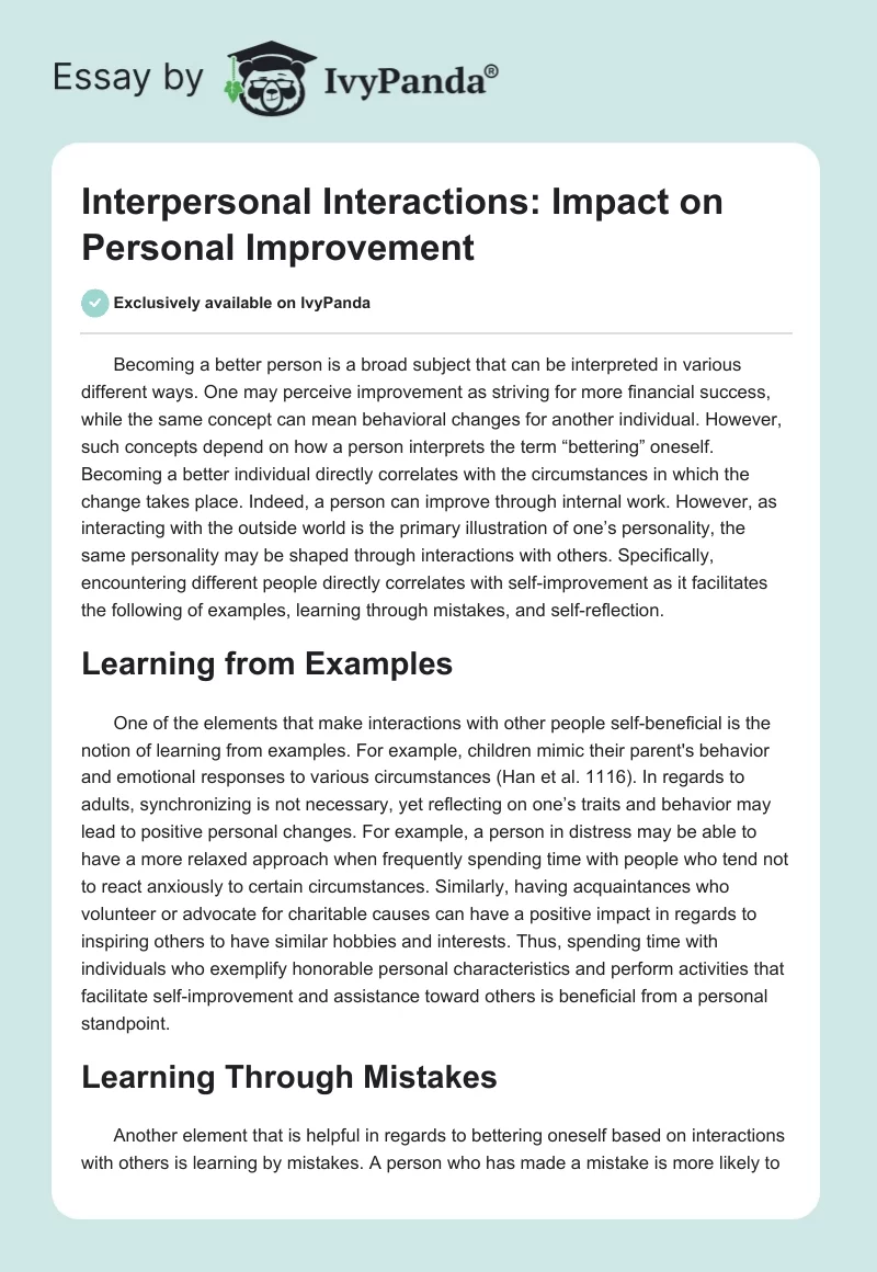Interpersonal Interactions: Impact on Personal Improvement. Page 1