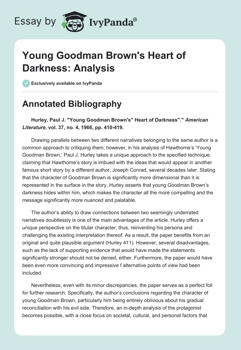 "Young Goodman Brown," "Heart of Darkness": Analysis. Page 1