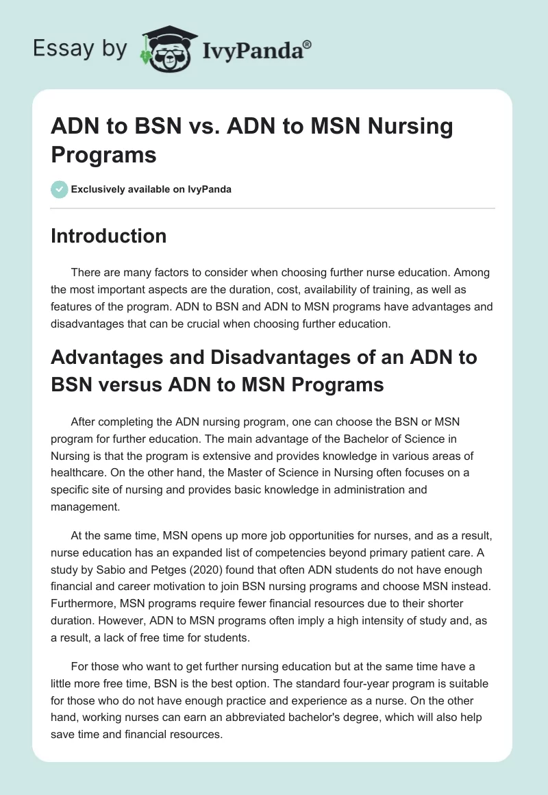 ADN to BSN vs. ADN to MSN Nursing Programs - 675 Words | Research Paper ...